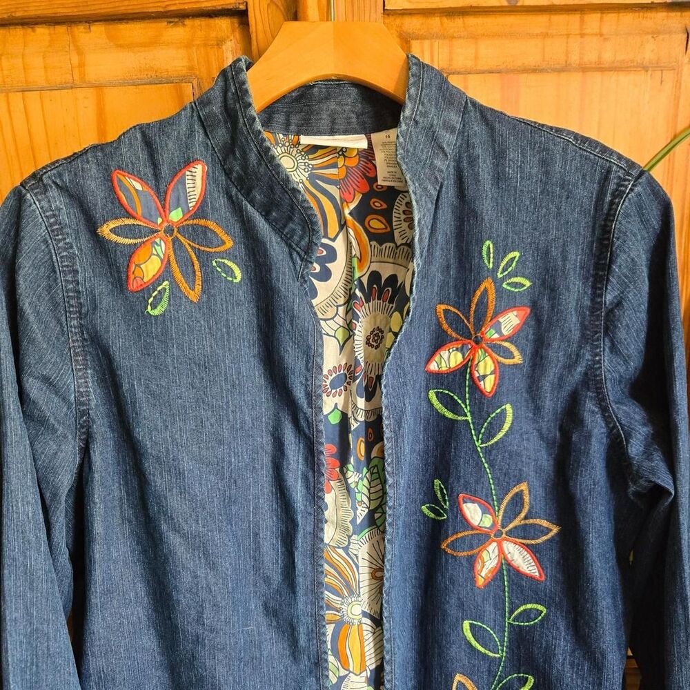 Alfred Dunner Women's Denim Embroidered Jacket